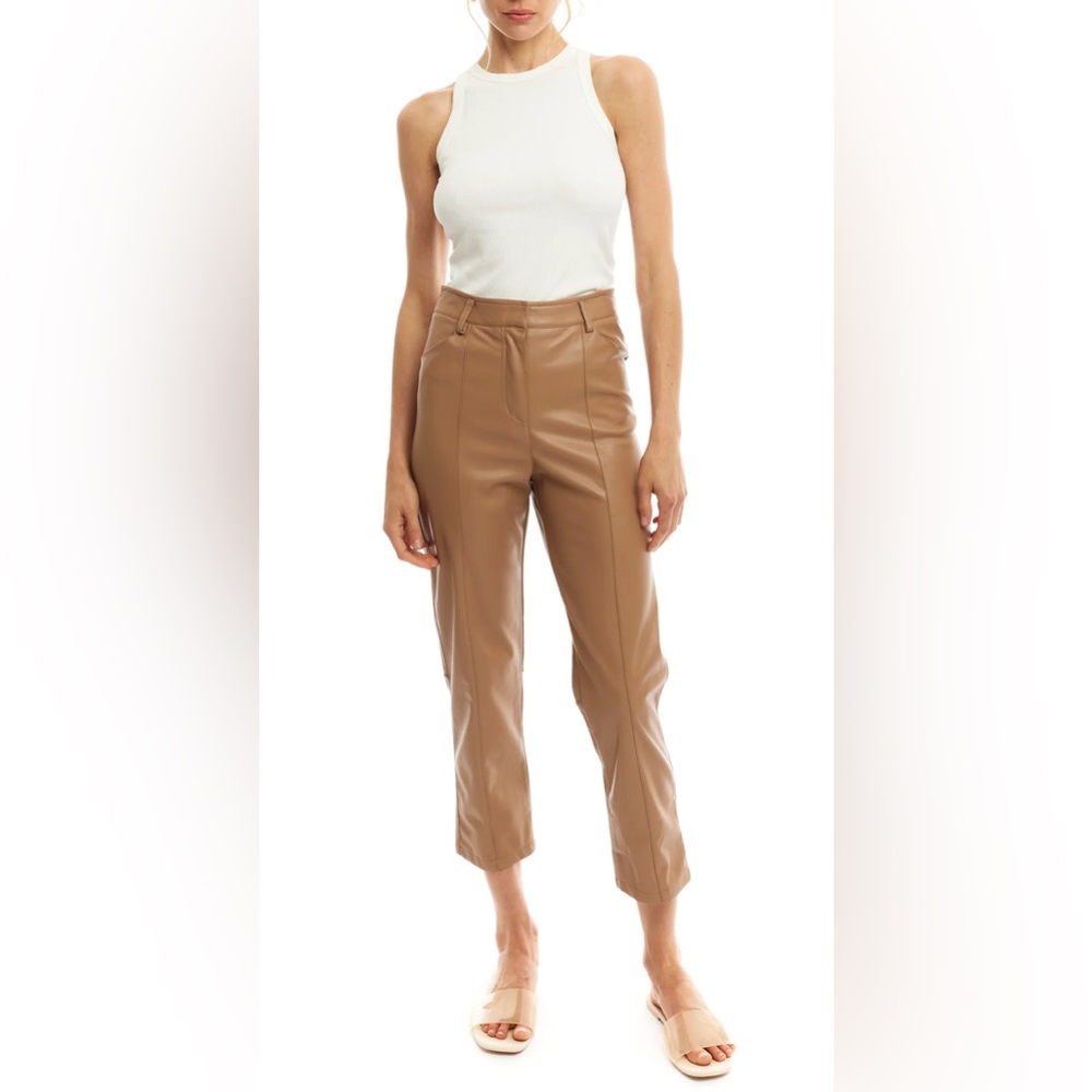 LBLC‎ The Label Cropped Jen Vegan Faux Leather Cognac Trousers Pants Soft Inside